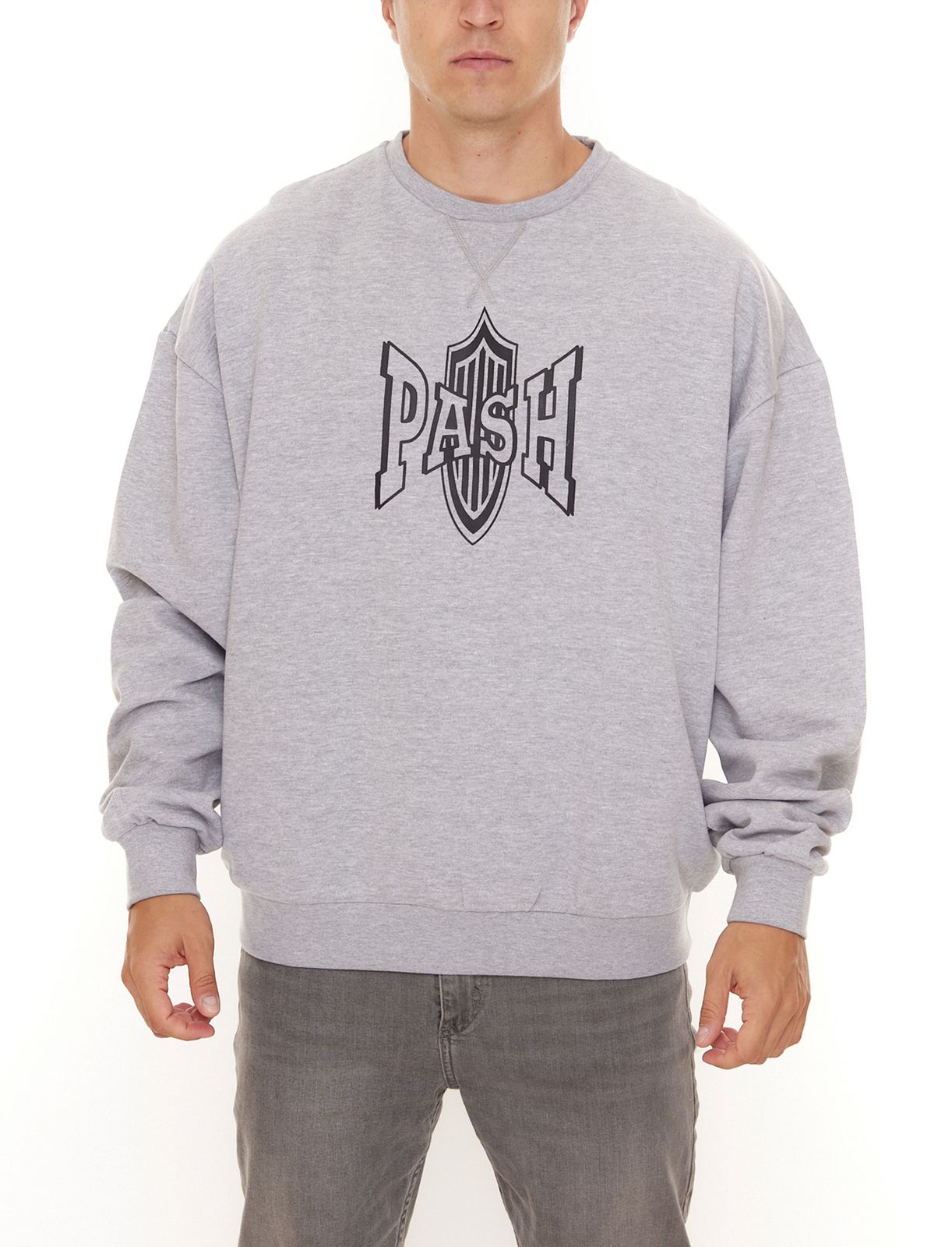 PASH Logo Classic Sweat Herren Rundhals-Pullover mit großem Marken-Print Sweater PASR001 Grau von PASH