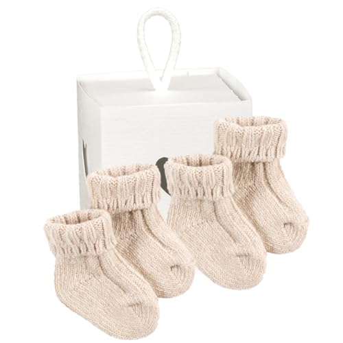 PASINI FASHION 2 Paar Babysocken mit Cashemire – Kollektion Baby – weich und warm, in Geschenkbox, Beige-Beige Box 2024, 0-6 Monate von PASINI FASHION