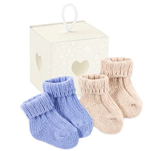 PASINI FASHION 2 Paar Babysocken mit Cashemire – Kollektion Baby – weich und warm, in Geschenkbox, Hellblau-Beige, 6-12 Monate von PASINI FASHION