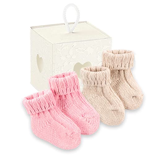 PASINI FASHION 2 Paar Kniestrümpfe für Babys mit Kaschmir, Kollektion BABY - weich und warm, in Geschenkverpackung, Rosa-Beige, 0- 6 Monate von PASINI FASHION