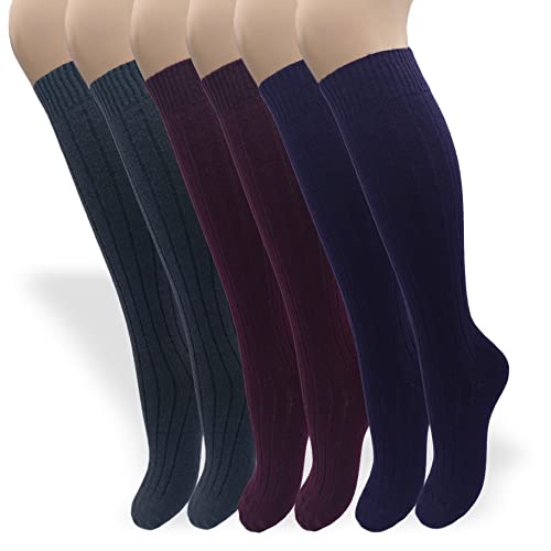PASINI FASHION 3 Paar Damen Angora Socken lang - ALL-DAY ANGORA Kollektion - flauschig, warm und bequem, Bordeaux-Anthrazit-Marine, 39-42 von PASINI FASHION