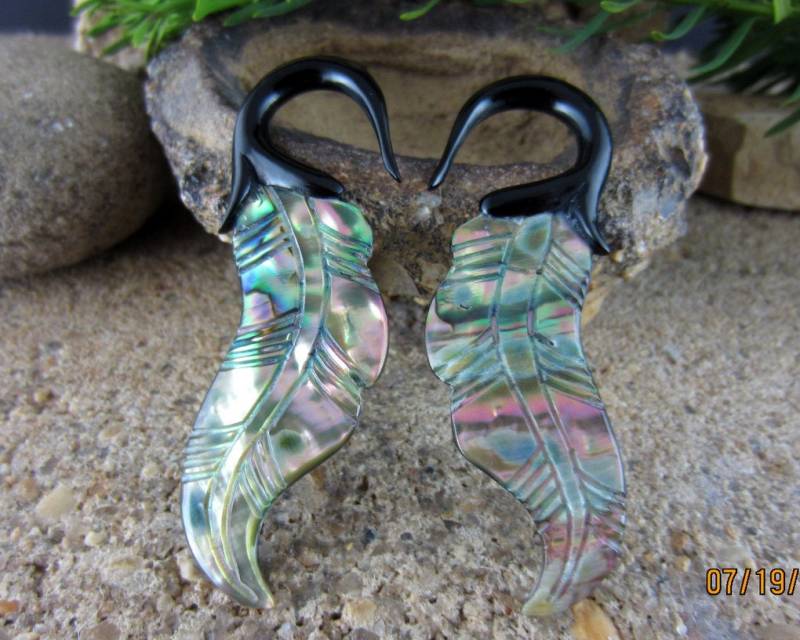 6G Geschnitzt Paua Und Büffel Horn Gauged Ohrringe, Hochzeit Messgerät, Bio-Messgerät, Körper Piercing Schmuck L2242 von PASIRPUTIH