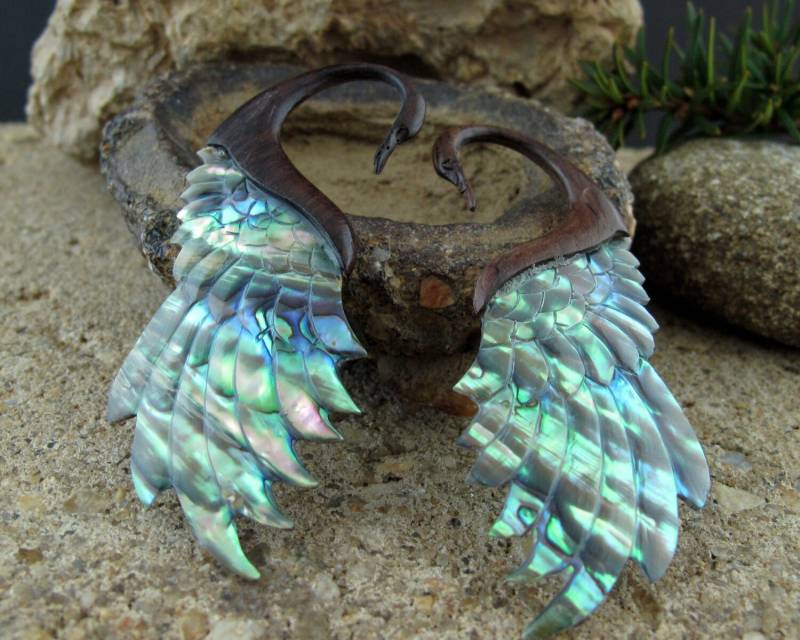 Paar 10G-2, 4mm Echte Spur Weite Hand Geschnitzt Sono Holz Und Paua Shell, Stammes-Ohrring, Bio-Messgerät L4532 von PASIRPUTIH