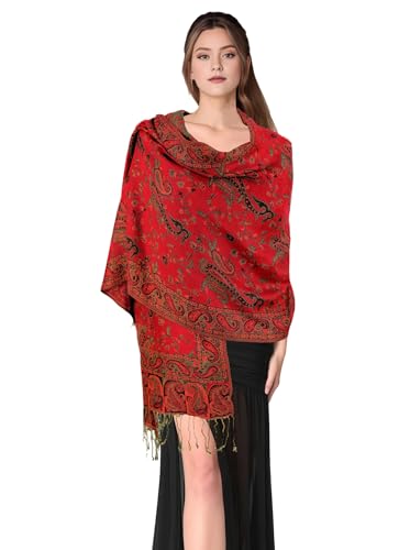 PASKMLNA Wendbarer Paisleymuster, Pashmina-Schal, elegante Farben, 1rot, Large von PASKMLNA