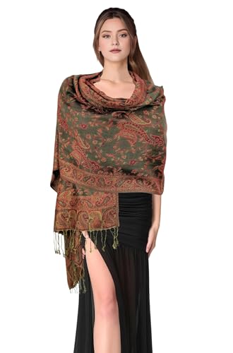 PASKMLNA Wendbarer Paisleymuster, Pashmina-Schal, elegante Farben, #23 Olive, Large von PASKMLNA