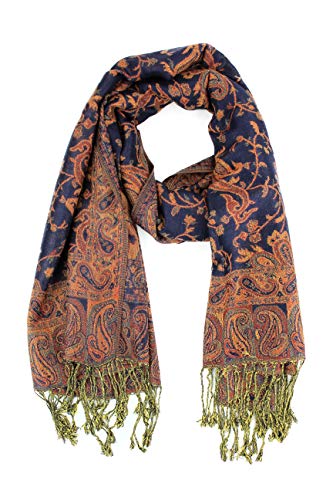 PASKMLNA Wendbarer Paisleymuster, Pashmina-Schal, elegante Farben, #25Navy Brown, Large von PASKMLNA