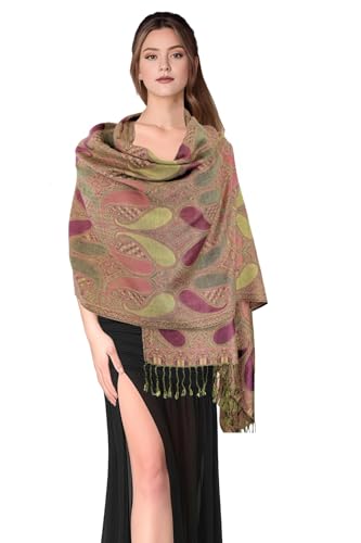 PASKMLNA Wendbarer Pashmina-Schal, Paisleymuster, elegante Farben, Kreiderosa Paisleymuster in Tropfenform, Large von PASKMLNA