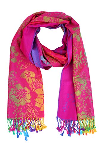 Pashmina-Schal in Regenbogenfarben, seidig, tropisch, bunt, exotisch, Pashmina, Hot Pink Multi Floral 051, Lange von PASKMLNA