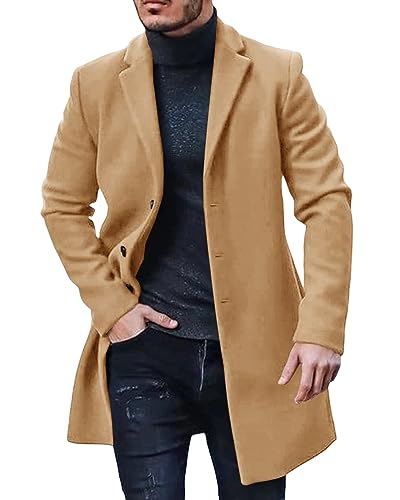 PASLTER Herren Baumwolle Business Trench Topcoat Winter Heavy Weight Warm Einreihig Mäntel - Beige - Large von PASLTER