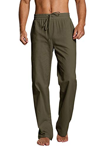 PASLTER Herren-Leinenhose, lockere Passform, gerades Bein, elastischer Kordelzug an der Taille, Sommer, Strand, lange Hose - - X-Groß von PASLTER