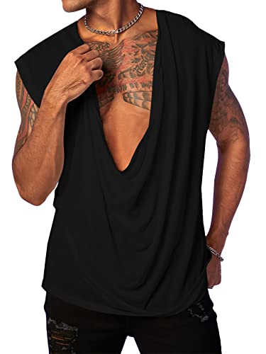 PASLTER Herren Tank Tops Ärmellose T-Shirts Tiefer V-Ausschnitt Loose Casual Sommer Strand Basic Tank Shirts, Schwarz, L von PASLTER