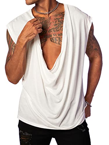 PASLTER Herren Tank Tops Ärmellose T-Shirts Tiefer V-Ausschnitt Loose Casual Sommer Strand Basic Tank Shirts, Weiss/opulenter Garten, L von PASLTER