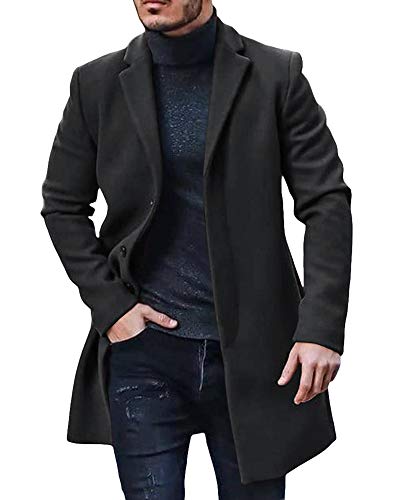 PASLTER Herren-Trenchcoat, schmale Passform, gekerbter Kragen, für Herbst und Winter, einreihig, warm, weich, Schwarz, XXL von PASLTER