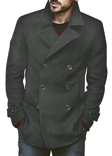 PASLTER Klassischer Business-Wintermantel für Herren, warm, zweireihig, schwerer Trenchcoat - Grau - X-Groß von PASLTER