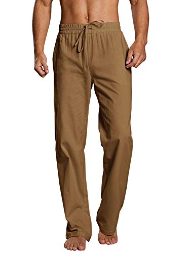 Passler Herren-Leinenhose, lockere Passform, gerades Bein, elastischer Kordelzug, für Sommer, Strand, lange Hose - - Mittel von PASLTER