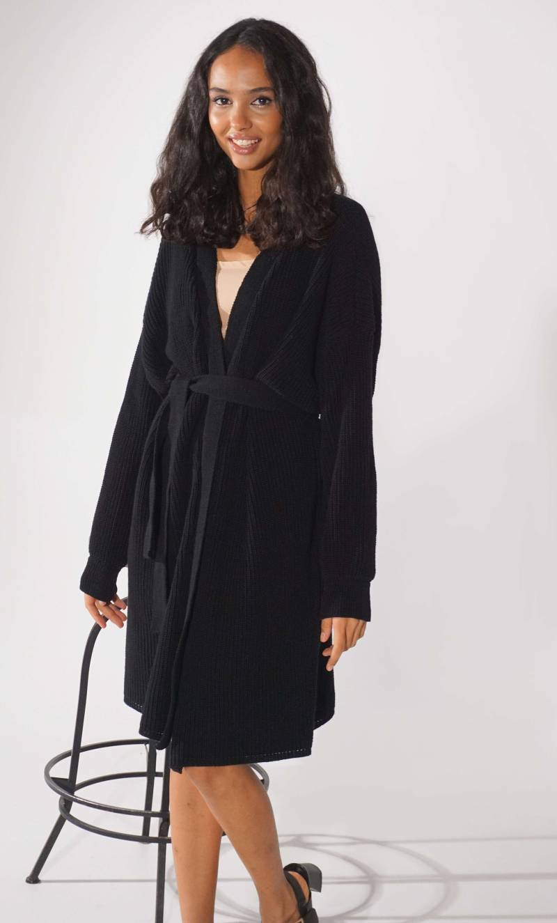 Schwarzer Luxus Cardigan Offene Front Gestrickter Pullover Damen Geschenk Langarm Wolle Strick Gemütlicher Winter Layer Handgefertigter Weicher von PASMAdesign
