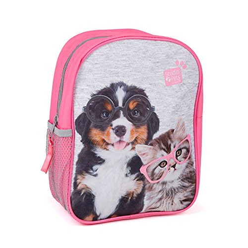 KINDER RUCKSACK 28x22x10 cm - STUDIO PETS COLLECTION - HUND & KATZE - GRAU/PINK von PASO