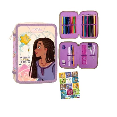 PASO - Federmäppchen 2 Fächer - Mäppchen für Mädchen - Federmappe 2-Fach Federtasche Gefüllte Schüleretui Schulmäppchen und Hausaufgabenheft - märchenhaftem Motiv von PASO