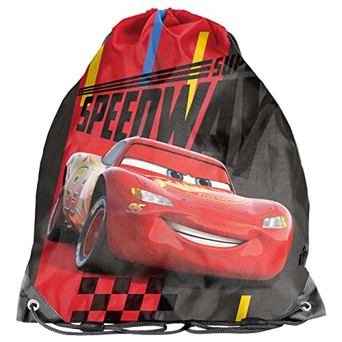 PASO Kinder Turnbeutel/Sportbeutel 36x32 cm - Cars Speedway - Schwarz/Rot von PASO