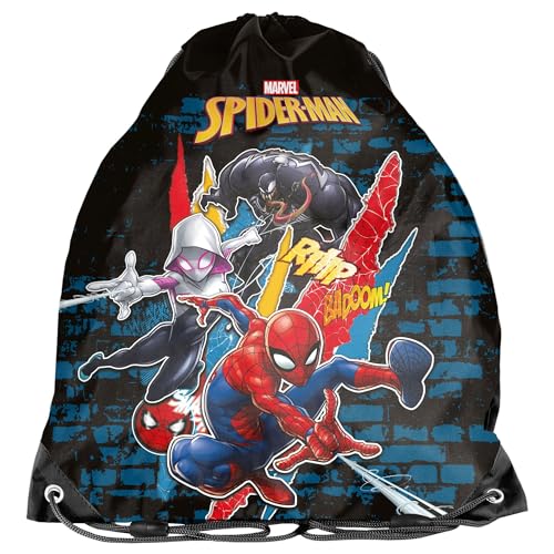 PASO Kinder Turnbeutel/Sportbeutel 36x32 cm - Spiderman - schwarz/bunt von PASO