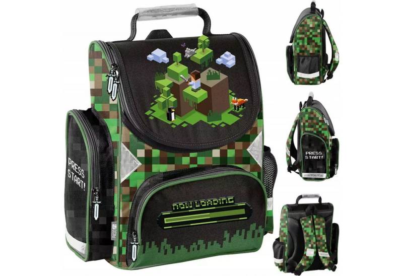 PASO Schulranzen Schulranzen Jungen Gamer Pixel Grün 1. Klasse Ergonomisch Paso von PASO