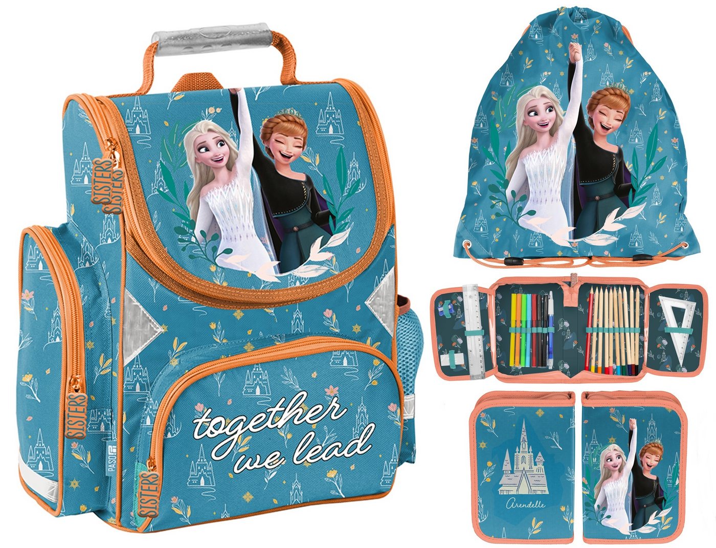 PASO Schulranzen Set 3 teilig Tornister Cars Elsa Einhorn Gamer Nasa Fußball Spiderman (3 er Set) von PASO
