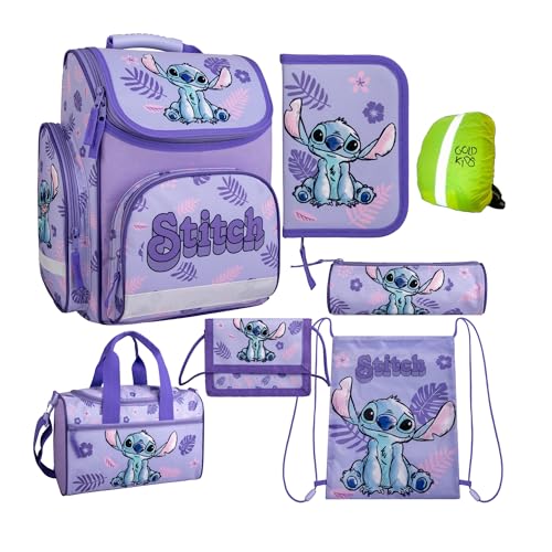 PASO - Schulranzen für Jungen und Mädchen, 7er-Set - Schul-Rucksack für Kinder mit Federmäppchen- Schuhbeutel Sporttasche und Regenschutz- Stitch PASO - Schulranzen für Jungen und Mädchen, 7er-Set - Schul-Rucksack für Kinder mit Federmäppchen- Schuhbeutel Sporttasche und Regenschutz- Stitch von PASO