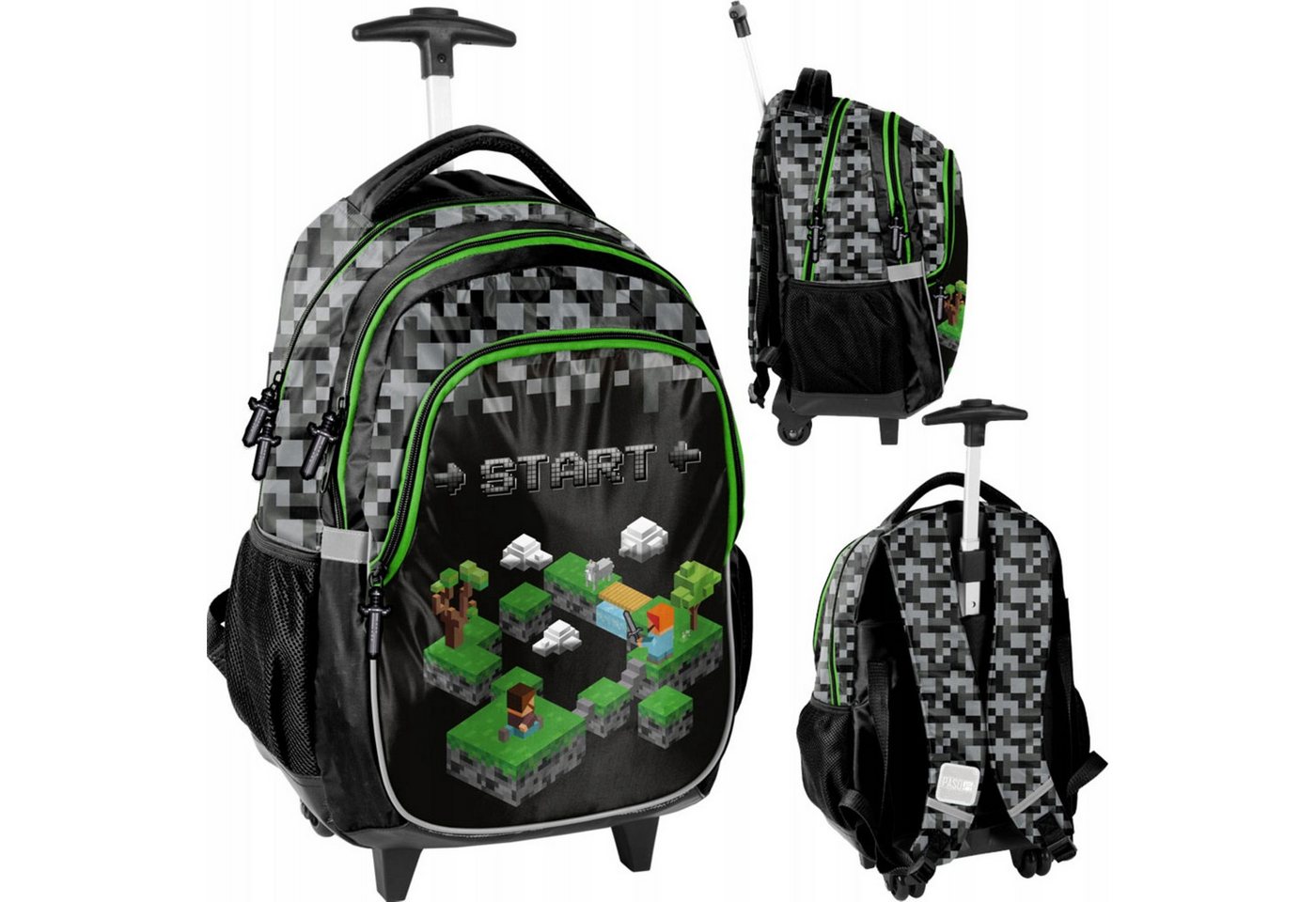 PASO Schulrucksack Schulrucksack mit Rollen für Jungen – Gaming Pixel Design, wasserfest von PASO