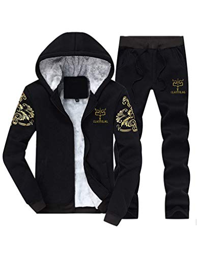 PASOK Herren Casual Trainingsanzug Full Zip Running Jogging Athletic Sport Jacke und Hose Set - Schwarz - Medium von PASOK