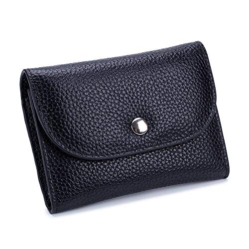 PASPRT Geldbörsen für Damen Echte Leder-Mappen-Frauen-beiläufige einfache weibliche Kurze Kleiner Geldbeutel Geldbörse Kartenhalter mit Reißverschluss-Taschen (Color : Black) von PASPRT