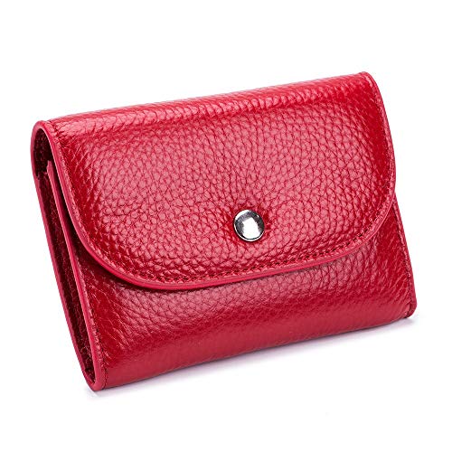 PASPRT Geldbörsen für Damen Echte Leder-Mappen-Frauen-beiläufige einfache weibliche Kurze Kleiner Geldbeutel Geldbörse Kartenhalter mit Reißverschluss-Taschen (Color : Red) von PASPRT