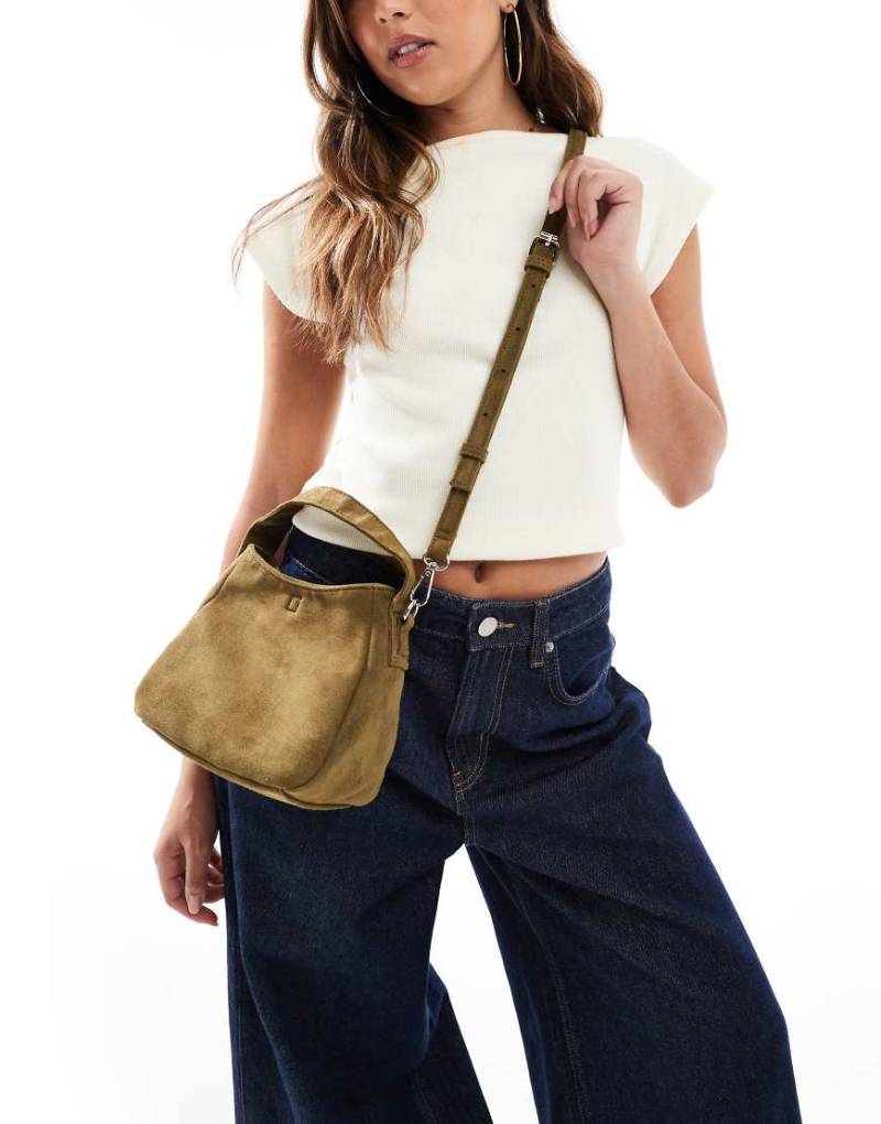 PASQ - Lässige Mini-Beuteltasche aus Wildleder-Imitat in Dunkelgrün mit Umhängeriemen von PASQ