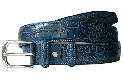 PASQUALE CUTARELLI Italienischer Ledergürtel mit Krokodilmuster Denim Blau Klein 85 Zentimeter von PASQUALE CUTARELLI