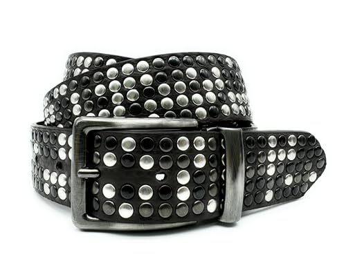 PASSIONE Herrengürtel 35 mm hoch - echtes Leder - Farbe dunkelbraun - komplett genietet - Ratschenschnalle - Hergestellt in Italien, Nieten aus Silber und Rotguss - Einzellänge, vom Benutzer kürzbar von PASSIONE