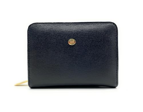 PASSIONE Kleine Geldbörse für Damen – echtes Saffiano-Leder – Reißverschluss und Knopf – Fächer – kompakt – Made in Italy, Schwarz , Taglia Unica, Zeitgenössisch von PASSIONE