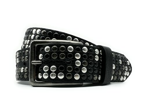 PASSIONE Nieten-Gürtel Silber – Höhe 3,5 cm – Schwarz - echtes Leder – Made in Italy (Taillenumfang 100 cm – Gesamtlänge 115 cm) von PASSIONE