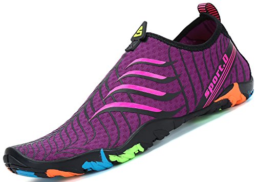 PASTAZA Badeschuhe Damen Herren Schwimmschuhe Schnell Trocknend Strandschuhe Frauen Männer Wasserschuhe Barfus Aqua Schuhe, Violett 37 von PASTAZA