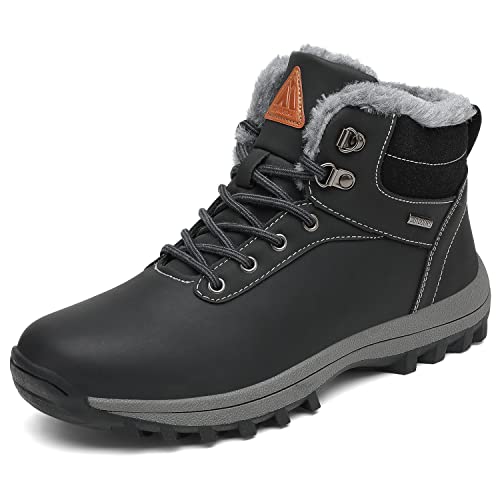 PASTAZA Warme Winterschuhe Herren Gefüttert Wanderschuhe Männer Wasserdicht Winterstiefel Outdoor Winter Boots rutschfest Schneestiefel Schwarz, 43 von PASTAZA