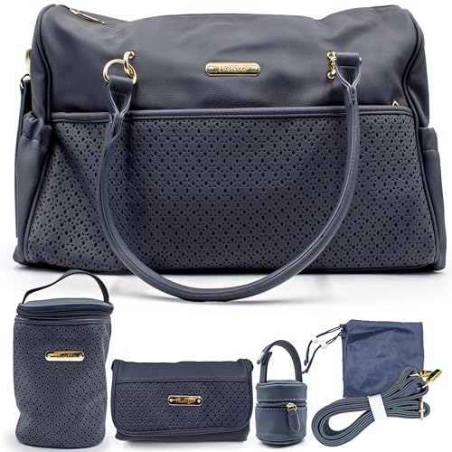 PASTELLO - Multifunktionales Geburtstaschen-Set mit Zubehör, Mama Tasche zum Wickeln und Reisen, mit Wickelunterlage, Thermo-Flaschenhalter und Schnullerhalter (Art. SETN03), blau von PASTELLO