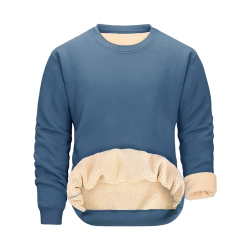 PASUDA Herren Sweatshirt Winter Warm Fleece Pullover Herren Langarm Pulli mit Rundhalsausschnitt Basic Solid Color Freizeit Sweater (Blau, L) von PASUDA