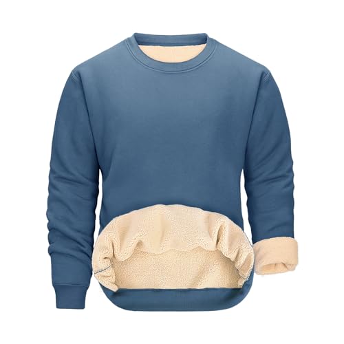 PASUDA Herren Sweatshirt Winter Warm Fleece Pullover Herren Langarm Pulli mit Rundhalsausschnitt Basic Solid Color Freizeit Sweater (Blau, XL) von PASUDA