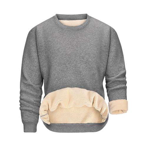 PASUDA Herren Sweatshirt Winter Warm Fleece Pullover Herren Langarm Pulli mit Rundhalsausschnitt Basic Solid Color Freizeit Sweater (Dunkelgrau, XXL) von PASUDA