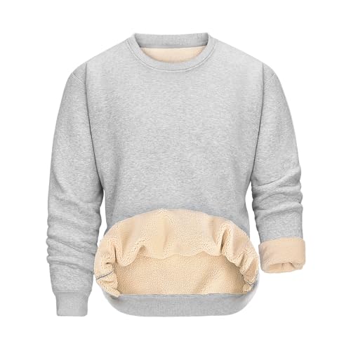 PASUDA Herren Sweatshirt Winter Warm Fleece Pullover Herren Langarm Pulli mit Rundhalsausschnitt Basic Solid Color Freizeit Sweater (Hellgrau, XXL) von PASUDA
