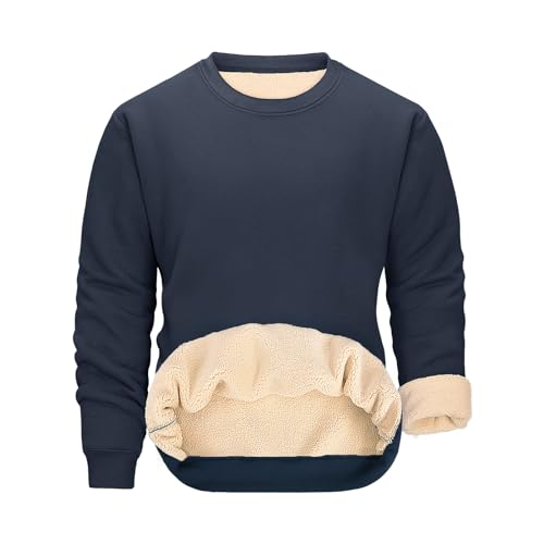 PASUDA Herren Sweatshirt Winter Warm Fleece Pullover Herren Langarm Pulli mit Rundhalsausschnitt Basic Solid Color Freizeit Sweater (Marine, L) von PASUDA