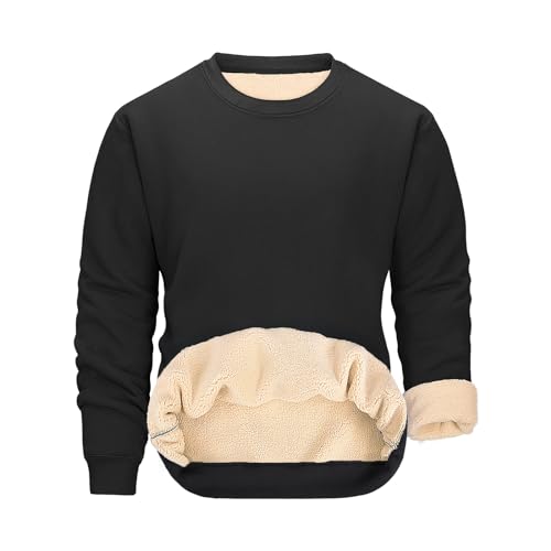 PASUDA Herren Sweatshirt Winter Warm Fleece Pullover Herren Langarm Pulli mit Rundhalsausschnitt Basic Solid Color Freizeit Sweater (Schwarz, L) von PASUDA