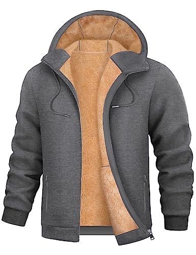 PASUDA Hoodie Herren Sweatjacke Winter Warm Fleece Kapuzenpullover mit Reißverschluss Casual Kapuzenjacke Fleecejacke Zipper Sweatshirt Jacke mit Kapuze, Kordelzug (Dunkelgrau, XXL) von PASUDA