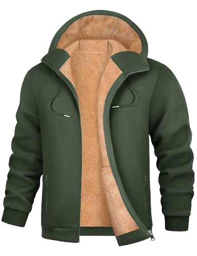 PASUDA Hoodie Herren Sweatjacke Winter Warm Fleece Kapuzenpullover mit Reißverschluss Casual Kapuzenjacke Fleecejacke Zipper Sweatshirt Jacke mit Kapuze, Kordelzug (Armeegrün, L) von PASUDA