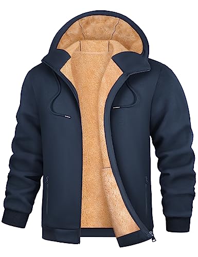 PASUDA Hoodie Herren Sweatjacke Winter Warm Fleece Kapuzenpullover mit Reißverschluss Casual Kapuzenjacke Fleecejacke Zipper Sweatshirt Jacke mit Kapuze, Kordelzug (Marine, XL) von PASUDA