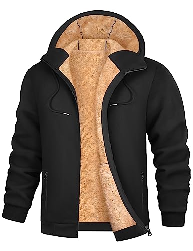 PASUDA Hoodie Herren Sweatjacke Winter Warm Fleece Kapuzenpullover mit Reißverschluss Casual Kapuzenjacke Fleecejacke Zipper Sweatshirt Jacke mit Kapuze, Kordelzug (Schwarz, XL) von PASUDA