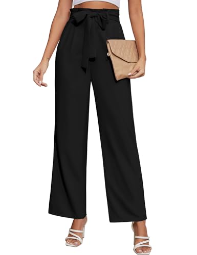 PASUDA Hose Damen Sommer Weites Bein Freizeithose Elastische Hohe Taille Business Arbeitshose Casual Hosen Anzughose Elegant Hose Sommerhose mit Taschen und Verstellbare Träger (Schwarz, XL) von PASUDA